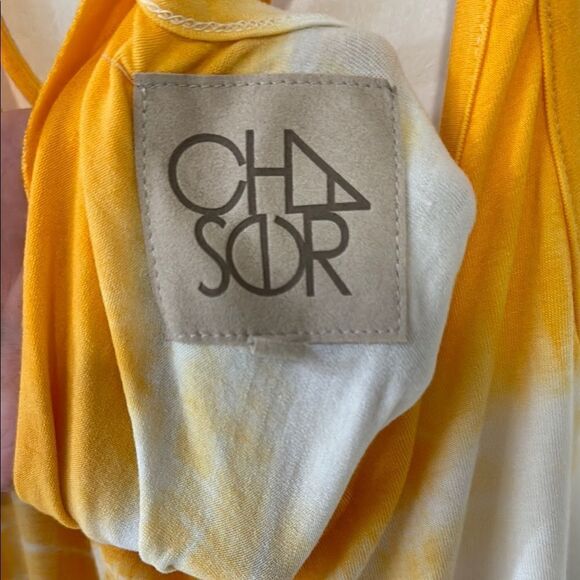 CHASER  Yellow  White Tie Dye Mini crossback  Sleeveless Halter Dress M - Picture 4 of 7